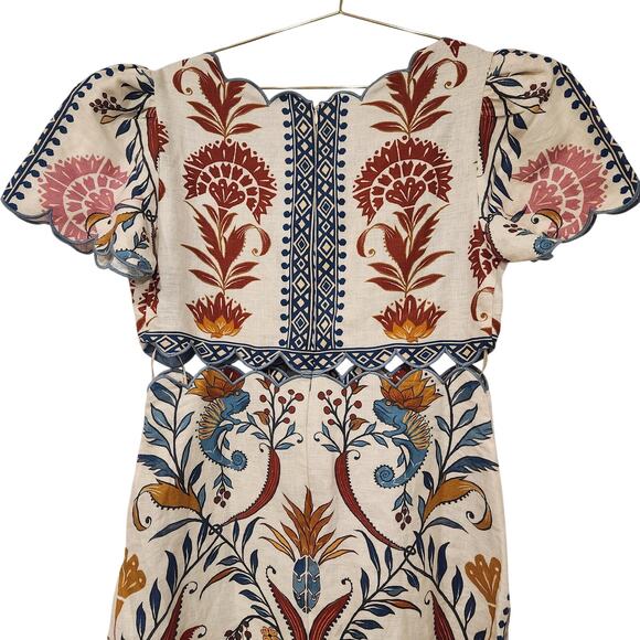 Farm Rio Romantic Lightness short sleeve cream midi dress size large - Picture 12 of 15